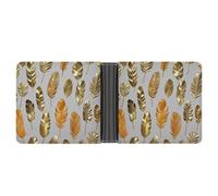 FekiLoot Gold And Orange Feathers Wallet Slim PU Bifold Design Wallet with Multiple Card Slots Wallets Extra Capacity Pocket Wallets