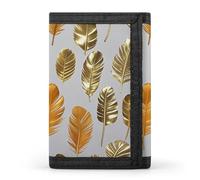 FekiLoot Gold And Orange Feathers Wallet Slim Trifold Wallets with Multiple Card Slots Credit Card Holder Pocket Coin Purse