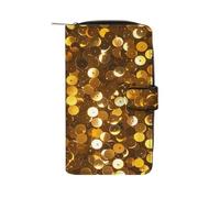 FekiLoot Gold Sequin Sparkle Wallet for Women Elegant Leather Clutch Wallet Large Capacit Credit Card Holder Long Cute Cash Purse Travel Minimalist Coin Purse Bifold Zipper Coin Pocket