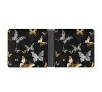 FekiLoot Gold White Butterflies Black Wallet for Men Slim Wallets for Men Small Wallets Woman Leather Card Holder Wallet