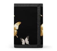 FekiLoot Gold White Butterflies Black Wallet Men's Trifold Wallet Extra Capacity Credit Card Holder Cards Purse Front Pocket