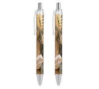 FekiLoot Golden Cat Champagne Pad Ballpoint Pens Retractable Ball Point Pens Smooth-Flowing Black Ink 0.5mm Writing Pen Black Ink Pen for Men Women 2 PCS