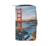 FekiLoot Golden Gate Bridge Wallet for Women Leather Bifold Wallet Compact Cute Cash Purse Ladies Clutch Wallets Large Capacity Credit Card Holder Travel Zipper Coin Pocket
