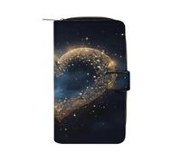 FekiLoot Golden Heart Picture Wallet Large Capacity Travel Double Fold Wallets Portable Zipper Leather Purse for Women Men