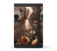FekiLoot Golden Retriever And Flowers Trifold Wallet Slim Minimalist Front Pocket Men's Passcase Wallet Credit Card Holder