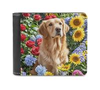 FekiLoot Golden Retriever And Flowers Wallet Large Capacity Slim Bifold Wallet with Multiple Card Slots PU Leather Men Purse