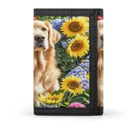FekiLoot Golden Retriever And Flowers Wallet Slim Trifold Wallets with Multiple Card Slots Credit Card Holder Pocket Coin Purse