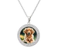 FekiLoot Golden Retrievers Pendant Necklace for Women Men Elegant Diamond Circle Necklaces with 19.7 Inch Chain, Zinc Diamond Jewelry for Birthday Christmas Valentine's Day Gift, One size, Zinc