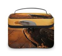 FekiLoot Golden Sunset Bald Eagle Makeup Bag Organizer Portable Travel Toiletry Bag with Handle Fashion Large Capacity Cosmetic Bags Lightweight Waterproof Makeup Storage Bags for Women