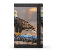 FekiLoot Golden Sunset Bald Eagle Men's Wallet Extra Capacity Trifold Wallet Thin & Stylish Trifold Card Holder with ID Window