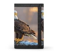 FekiLoot Golden Sunset Bald Eagle Trifold Wallet Slim Credit Card Holder Stylish Trifold Billfold Minimalist Front Pocket Friendly Purses