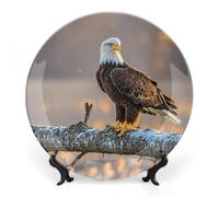 FekiLoot Golden Sunset Bald EagleDecorative Ceramic Plate Dinner Plate for Salad Dessert Round Display Plate Decorative Porcelain Dish Wall Ornament Microwave Oven Dishwasher Safe Gift 8inch