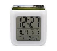 FekiLoot Golf Course Alarm Clock for Bedroom Large LED Display Number with 7 Colors Changing Desk Clock Battery Operated Digital Clock with Date for Heavy Sleepers