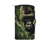 FekiLoot Gorilla Landscape Wallet Large Capacity Travel Double Fold Wallets Portable Zipper Leather Purse for Women Men
