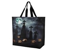 FekiLoot Gothic Happy Halloween Grocery Bag with Handles Heavy Duty Reusable Shopping Bag Extra Large Utility Tote Bags Personality Fashion Market Shopper Bags for Work Travel Supermarket