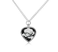 FekiLoot Gothic White Rose Urn Necklaces for Ashes Personalized Human Pet Cremation Jewelry Keepsake Locket Heart Pendant with Filling Kit Memorial Gift for Dog Cat Lover Women Men