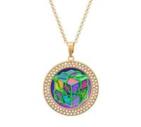 FekiLoot Graffiti_cube Pendant Necklace for Women Men Elegant Diamond Circle Necklaces with 19.7 Inch Chain, Zinc Diamond Jewelry for Birthday Christmas Valentine's Day Gift, One size, Zinc, Diamond