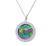 FekiLoot Graffiti_cube Pendant Necklace for Women Men Elegant Diamond Circle Necklaces with 19.7 Inch Chain, Zinc Diamond Jewelry for Birthday Christmas Valentine's Day Gift, One size, Zinc, Diamond