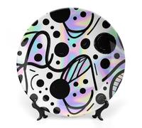 FekiLoot Graffiti Wave Art Decorative Plates Bone China Plates with Stand for Display 6inch Round Ceramic Dinner Plates Dessert Plate for Kitchen Party Coffee Table Decor Art