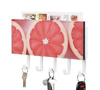 FekiLoot Grapefruit Half Slice Key Holder for Wall Self Adhesive Leather Key Rack Large Decorative Keys Hooks with 5 Hooks Hanging Keys Rack for Living Room Office White-Style