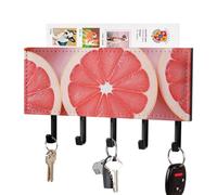 FekiLoot Grapefruit Half Slice Key Holder for Wall Self Adhesive Leather Key Rack Large Decorative Keys Hooks with 5 Hooks Hanging Keys Rack for Living Room Office Black-Style