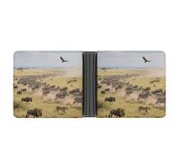 FekiLoot Grassland Animal Migration Wallet for Men Minimalist Small Bifold Wallet Card Holder for ID, Credit Cards, Cash, Commuters