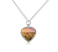 FekiLoot Grassland Animals at Dusk Urn Necklace Heart, Cremation Jewelry with Funnel Kit Keepsake,Ashes Necklace for Dog Cat Love Women And Men