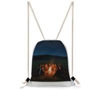 FekiLoot Grassland Starry Sky Bonfire Drawstring Backpack Gym Bag Lightweight Sport Gym Sackpack for Beach, Travel, Yoga, Swimming