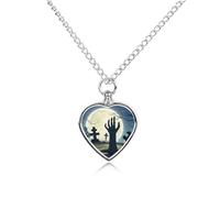 FekiLoot Graveyard Ghost Hand Custom Ashes Necklace Personalized Pet Urn Hair Cremation Souvenir Necklace Memorial Keepsake Holder Pendant Heart Jewelry for Ashes Gift for Dog Loss