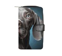 FekiLoot Gray Dog Pictures Wallet Large Capacity Travel Double Fold Wallets Portable Zipper Leather Purse for Women Men