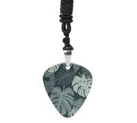 FekiLoot Gray Leaf Pattern Guitar Pick Necklace Pendant Necklace