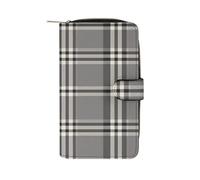 FekiLoot Gray Plaid Lines Wallet Large Capacity Travel Double Fold Wallets Portable Zipper Leather Purse for Women Men