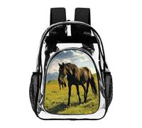 FekiLoot Grazing Wild Horses Clear Backpacks PVC Transparent,Bookbag for Adult,Adjustable Straps,Travel Backpack with Pouch Pocke for Capacity Cup