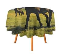 FekiLoot Grazing Wild Horses Round Tablecloth - Heavy Duty and Washable,Polyester Decorative Fabric Table Cover,Tablecloths for Kitchen Dining, Wedding, Birthday Party36x36in