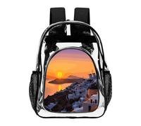 FekiLoot Greece Island Sunset Landscape Clear Backpacks PVC Transparent,Bookbag for Adult,Adjustable Straps,Travel Backpack with Pouch Pocke for Capacity Cup