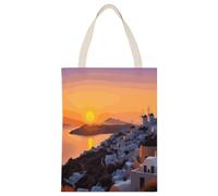 FekiLoot Greece Island Sunset Landscape Shopping Bag Canvas Tote Bag