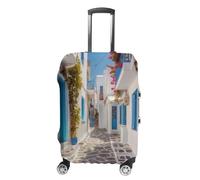 FekiLoot Greece Street Travel Luggage Cover Stretchable Airplane Suitcase Protector Sleeve Universal Washable Fit for 19-32 Inch Checked Baggage,Water Resistant Durable Luggage Protector, white, Small