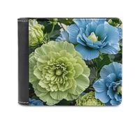 FekiLoot Green And Blue Hibiscus Flowers Wallet Large Capacity Slim Bifold Wallet with Multiple Card Slots PU Leather Men Purse