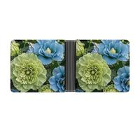 FekiLoot Green And Blue Hibiscus Flowers Wallet Slim PU Bifold Design Wallet with Multiple Card Slots Wallets Extra Capacity Pocket Wallets
