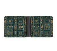 FekiLoot Green And Yellow Pattern Leather Wallet Double-Sided Different Images Bifold Wallet Ultra Strong Stitching Slim Wallets