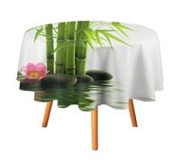 FekiLoot Green Bamboo Lotus Round Tablecloth - Heavy Duty and Washable,Polyester Decorative Fabric Table Cover,Tablecloths for Kitchen Dining, Wedding, Birthday Party36x36in