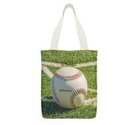FekiLoot Green Baseball Field Backdrop Canvas Tote Bag Lightweight Medium Reusable Grocery Shopping Cloth Bag Multi-Purpose Tote Bags with Zipper Inner Pocket Large Capacity Shopping Bags
