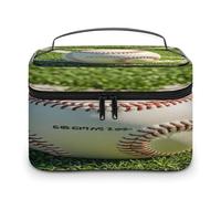 FekiLoot Green Baseball Field Backdrop Makeup Bag Large Capacity Travel Cosmetic Bag Lightweight Hand-held Toiletry Bags Portable Cosmetic Pouch Cute Make Up Pouch for Women