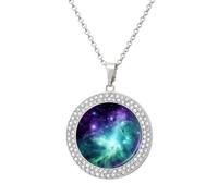 FekiLoot Green Blue Purple Galaxy Pendant Necklaces Non-Tarnish Round Necklace Multicolored Diamond Studded Exquisite Necklace Coin Pendant Fashion Jewelry Necklaces Gifts for Women, One Size, Metal