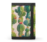 FekiLoot Green Cactus Pattern Men's Wallet Extra Capacity Trifold Wallet Thin & Stylish Trifold Card Holder with ID Window