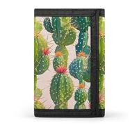 FekiLoot Green Cactus Pattern Trifold Wallet Slim Credit Card Holder Stylish Trifold Billfold Minimalist Front Pocket Friendly Purses