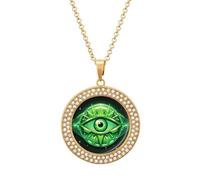 FekiLoot Green Evil Eye Pendant Necklace for Women Men Elegant Diamond Circle Necklaces with 19.7 Inch Chain, Zinc Diamond Jewelry for Birthday Christmas Valentine's Day Gift, One Size, Zinc, Diamond