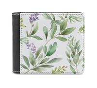 FekiLoot Green Flower Watercolor Herb Sage Leaves And Branches Leather Wallet for Women&Men Billfold Purse Credit Card Holder Slim Bifold Wallet Front Pocket Wallets