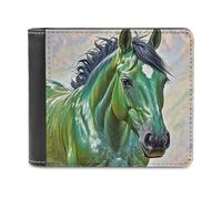 FekiLoot Green Horse Wallet Large Capacity Slim Bifold Wallet with Multiple Card Slots PU Leather Men Purse
