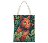 FekiLoot Green Leaf Cat Shopping Bag Canvas Tote Bag